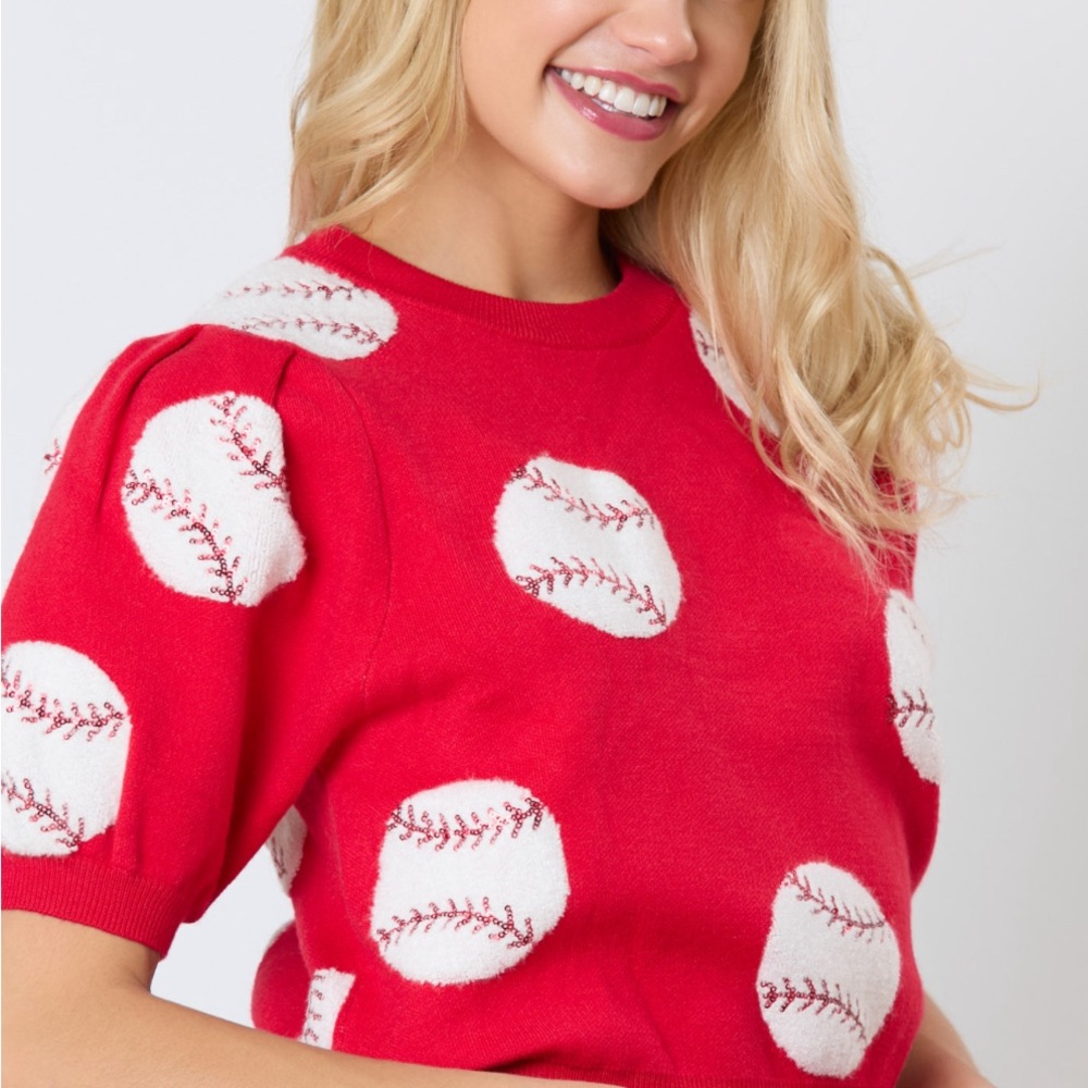 ⚾️Baseball Mama sweater shirt with sequin patch baseballs Red & ready boutique